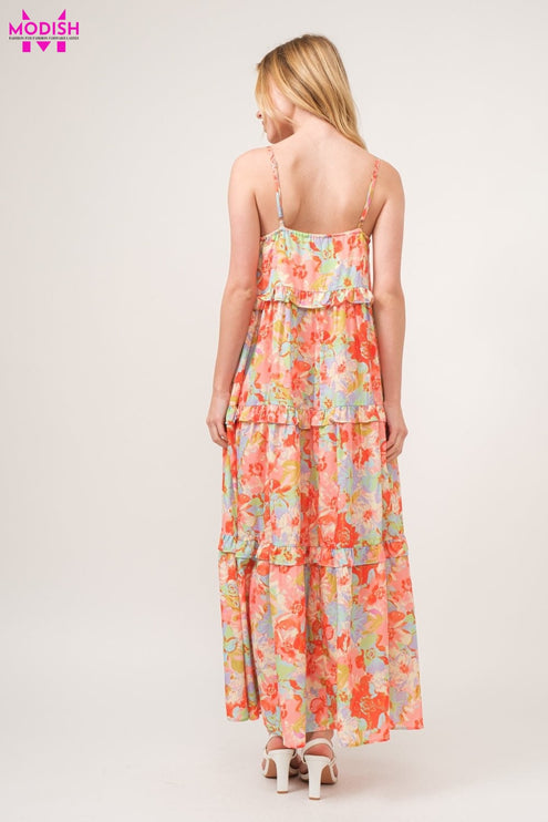 And The Why Floral Ruffled Tiered Maxi Adjustable Strap Cami Dress - Modish