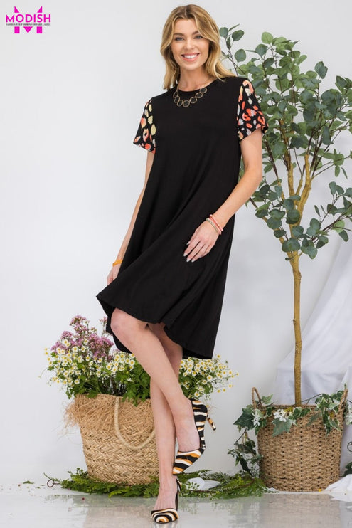 Celeste Full Size Leopard Short Sleeve Dress with Pockets - Modish