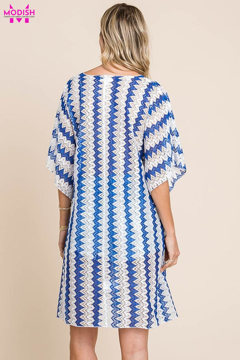 Cotton Bleu by Nu Lab Tied Striped Plunge Half Sleeve Cover-Up - Modish