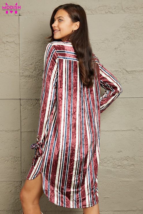 e.Luna Stripe Velvet Dress with Pockets - Modish