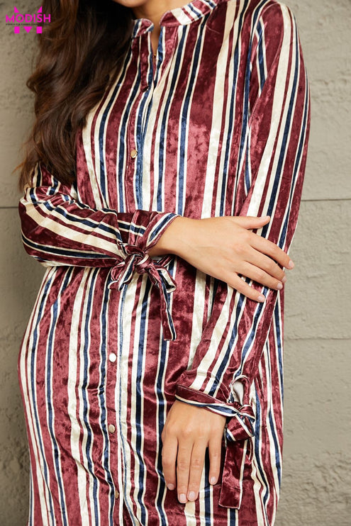 e.Luna Stripe Velvet Dress with Pockets - Modish
