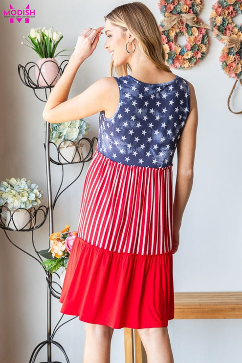 Heimish Full Size US Flag Theme Contrast Tank Dress - Modish