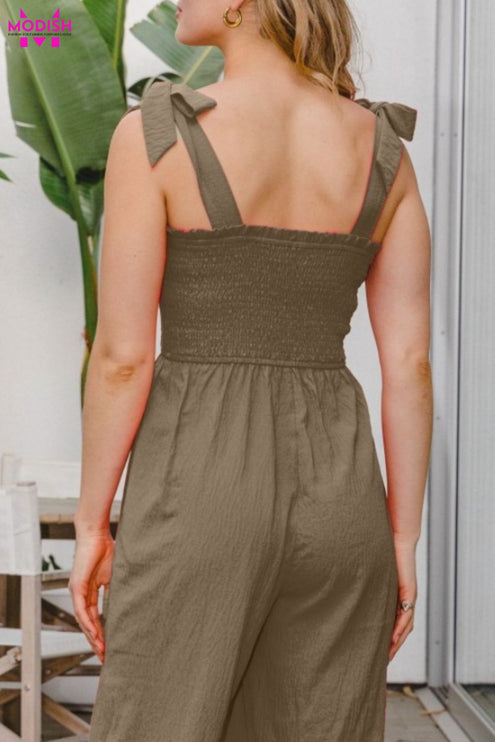 ODDI Full Size Bodice Smocked Sleeveless Jumpsuit - Modish