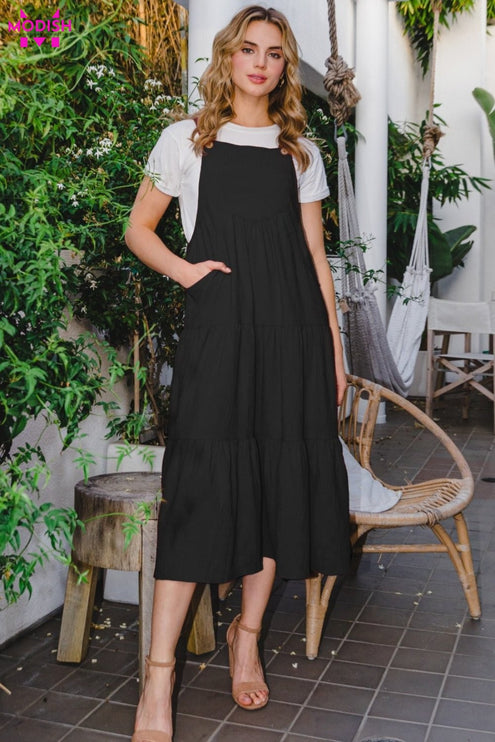 ODDI Full Size Sleeveless Tiered Midi Dress - Modish