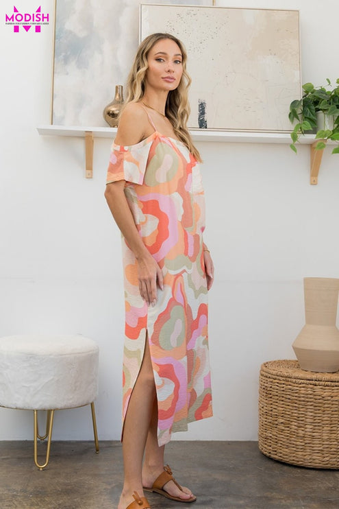 Sew In Love Full Size Printed Side Slit Midi Dress - Modish