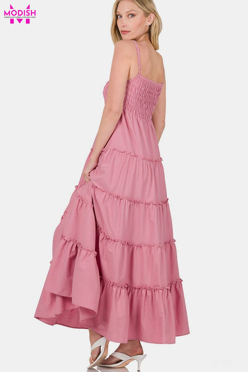 Zenana Woven Smocked Tiered Cami Maxi Dress - Modish