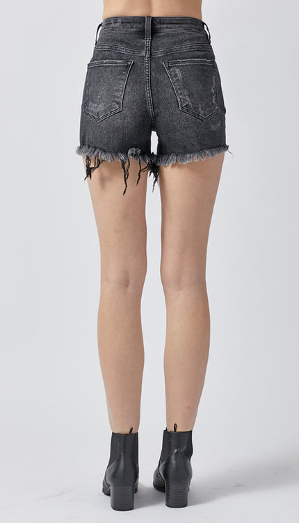 RISEN Raw Hem Denim Shorts with Pockets-Modish