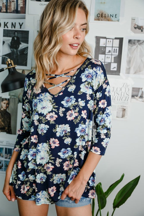 FLORAL LACE UP TOP-Modish