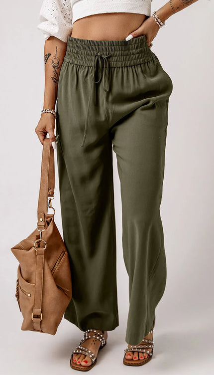 Smocked High Waist Wide Leg Pants