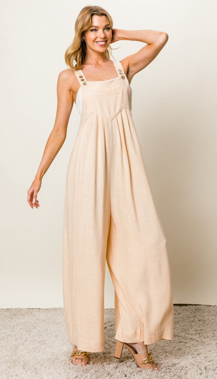 BiBi Texture Sleeveless Wide Leg Jumpsuit