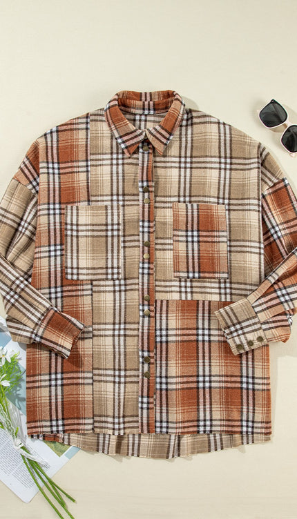 Plaid Snap Down Dropped Shoulder Shacket