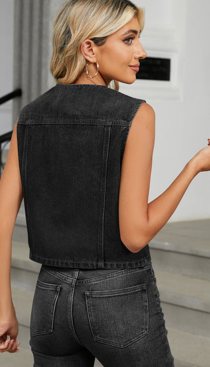 Modish V-Neck Button Down Denim Vest