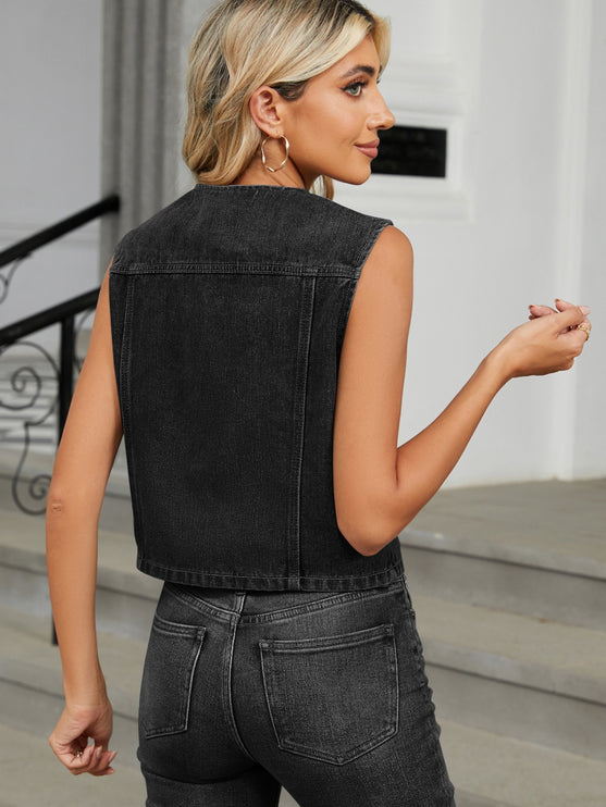 Modish V-Neck Button Down Denim Vest