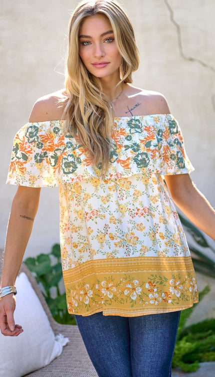 Modish Print Off Shoulder Smocked Top