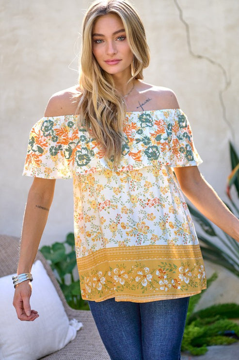 Modish Print Off Shoulder Smocked Top