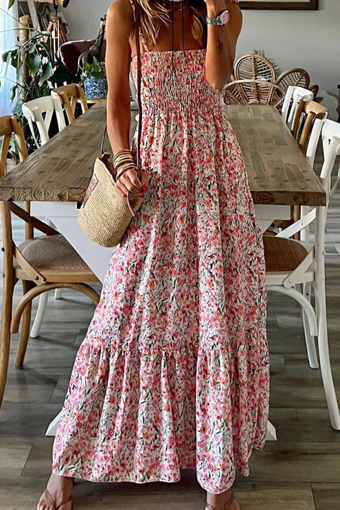 Modish - Modish Smocked Floral Spaghetti Strap Dress