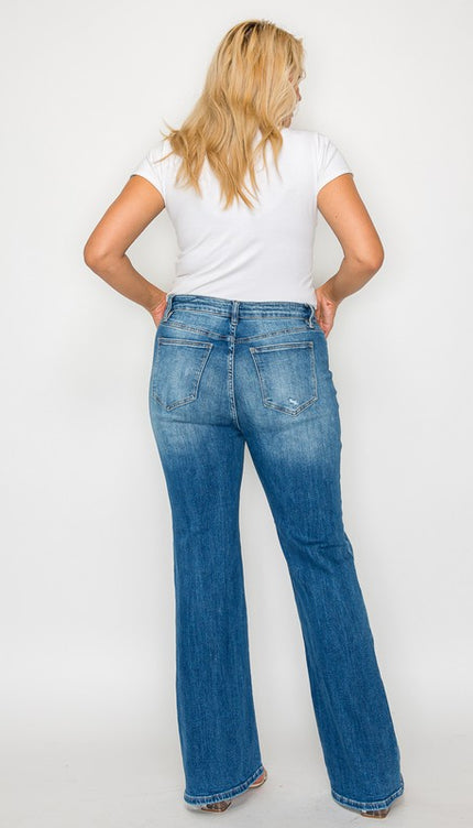 bytos Full Size Distressed High Rise Jeans with Pockets