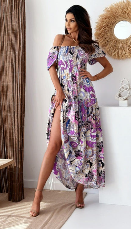 Modish Rustic Chic Smocked Print Maxi Dress