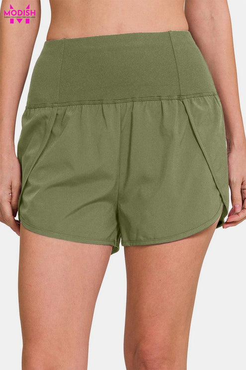 Zenana High-Waisted Zippered Back Pocket Active Shorts-Modish