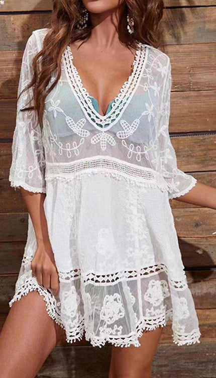 Modish Lace Detail Plunge Cover-Up Dress