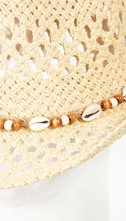 Fame Cowrie Shell Beaded String Straw Hat