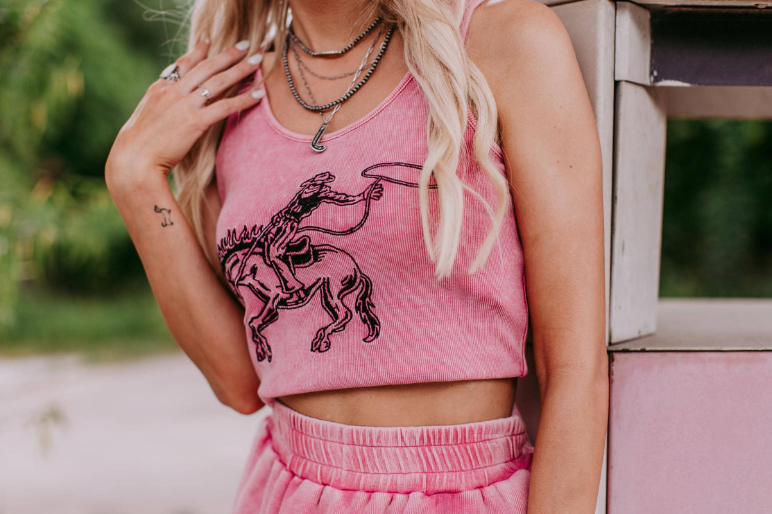 Bronc Bustin Weekend 2 Piece Crop Set - Pink