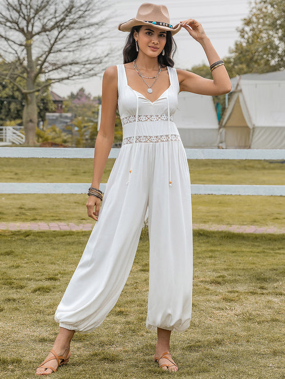 Rustic Chic Backless Wide Strap Wide Leg Jumpsuit