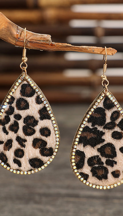 Zircon PU Leopard Teardrop Earrings