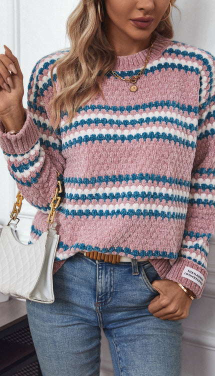 Striped Round Neck Long Sleeve Sweater