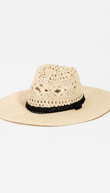 Fame - Fame Openwork Lace Detail Wide Brim Hat