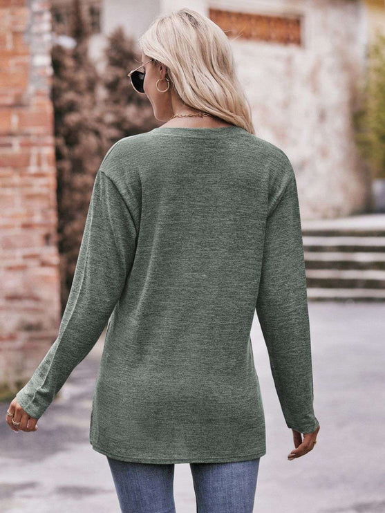 Mandy Notched Neck Long Sleeve Top