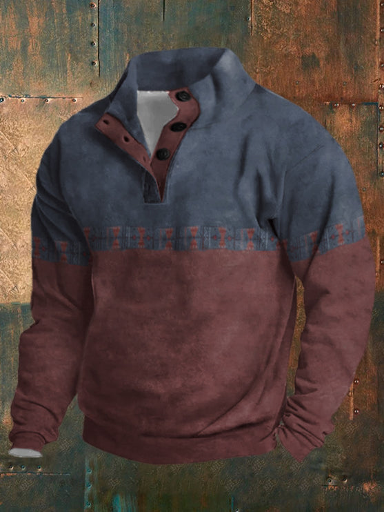 Long Sleeve Stand Collar Half Button Sweater Men