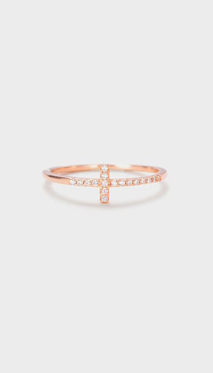 Elegant Cross Inlaid Zircon Sterling Silver Ring – Modish