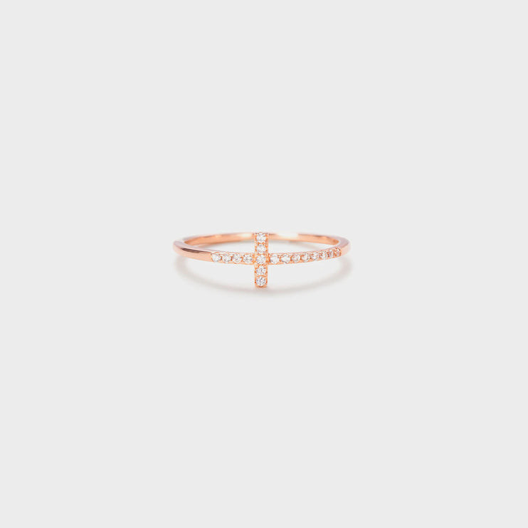 Elegant Cross Inlaid Zircon Sterling Silver Ring – Modish