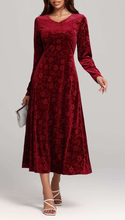 Flower Long Sleeve Midi Dress