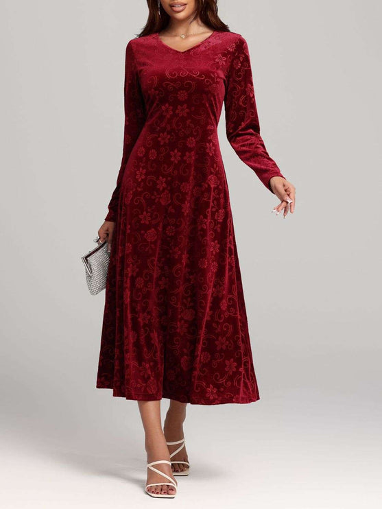 Flower Long Sleeve Midi Dress