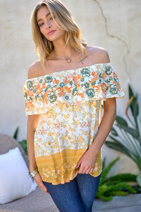 Modish Print Off Shoulder Smocked Top