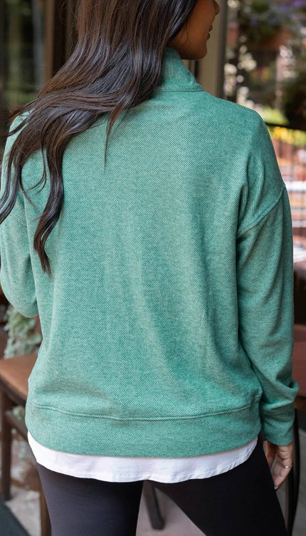 Cool Day Quarter Zip Pullover in Glade Green