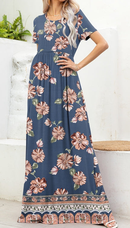 Modish Print Round Neck Maxi Dress-Modish