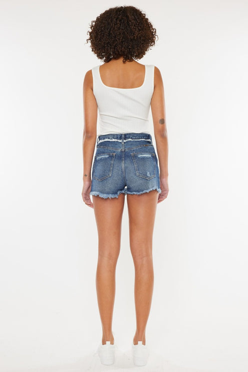 Kancan Distressed Button Fly Denim Shorts-Modish