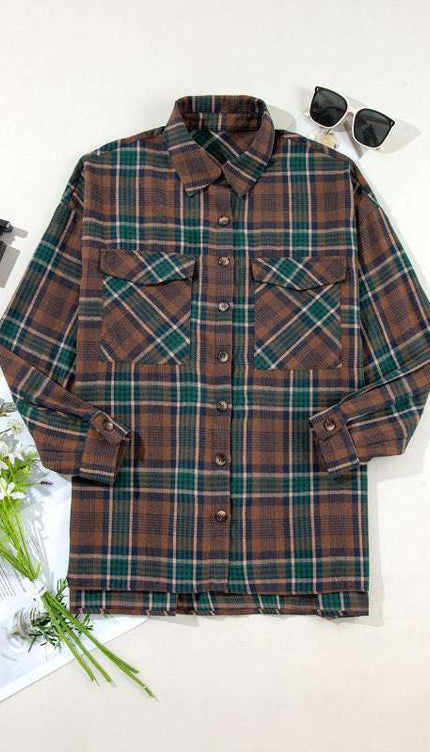 Plaid Collared Neck Button Up Jacket