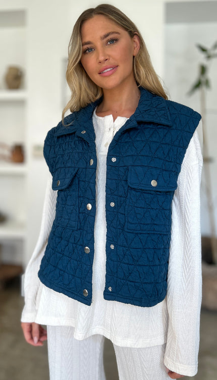 Double Take Full Size Pocketed Texture Snap Down Vest Coat