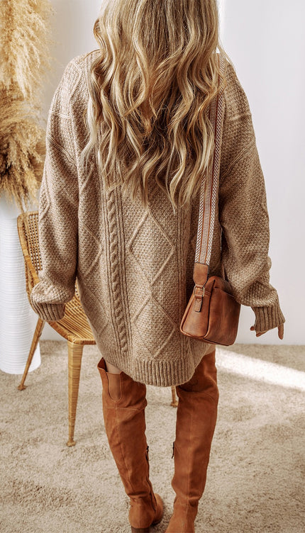 Cable-Knit Round Neck Sweater Dress