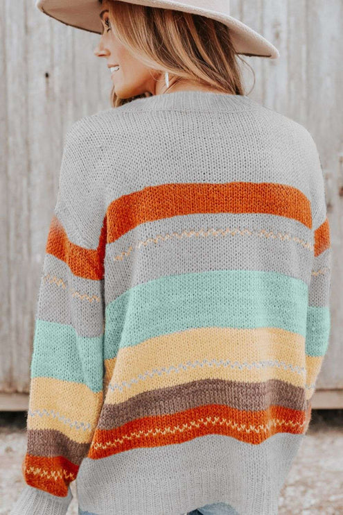 Color Block Round Neck Sweater