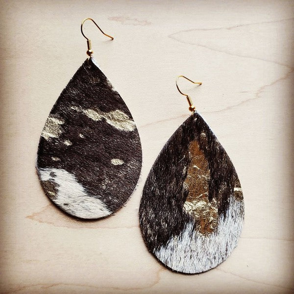 Modish Leather Teardrop Earrings in Mixed Metallic Hair