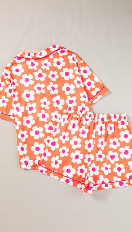 Modish Pocketed Flower Top and Shorts Lounge Set