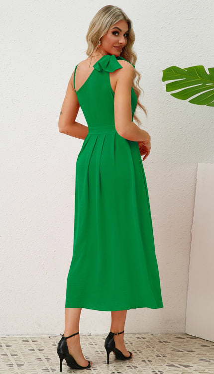 Bow Asymmetrical Neck Sleeveless Dress