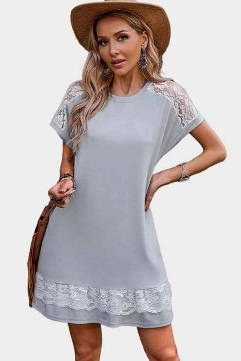 Modish - Lace Detail Round Neck Short Sleeve Dress