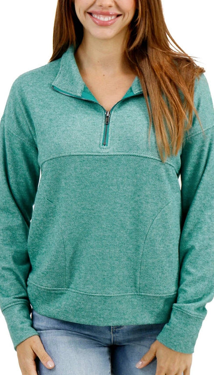 Cool Day Quarter Zip Pullover in Glade Green