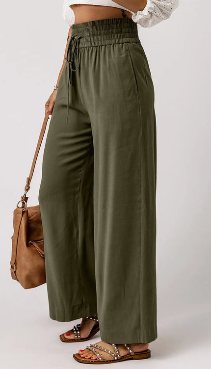 Smocked High Waist Wide Leg Pants